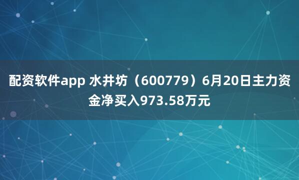 配资软件app 水井坊（600779）6月20日主力资金净买入973.58万元